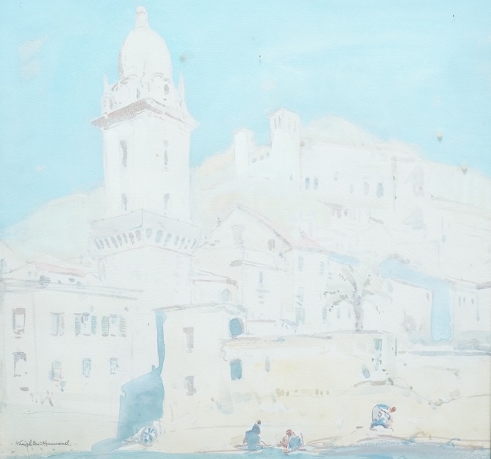 Arthur Henry Knighton-Hammond RI ROI & RSW (1875-1970), Orientalist view with figures before building, signed, watercolour, 47 x 48cm